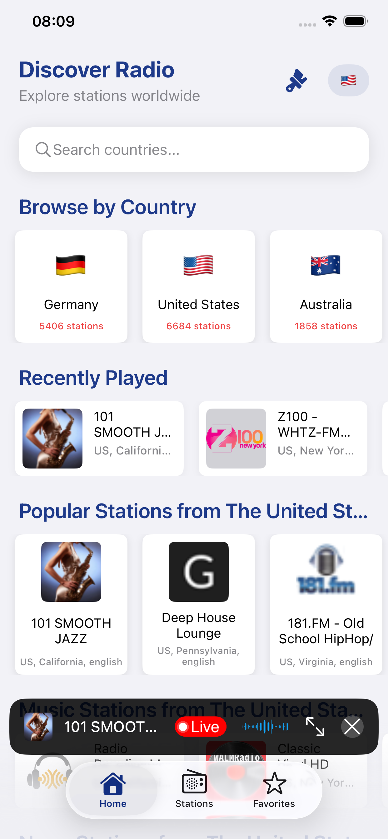 Player de rádio em segundo plano.